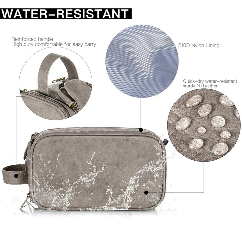 Elviros Toiletry Bag for Men, Large Travel Shaving Dopp Kit Water-resistant Bathroom Toiletries Organizer PU Leather Cosmetic Bags - Image 2